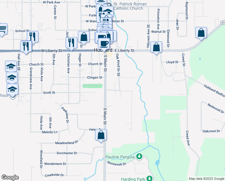 map of restaurants, bars, coffee shops, grocery stores, and more near 25 Belle Vista Drive in Hubbard