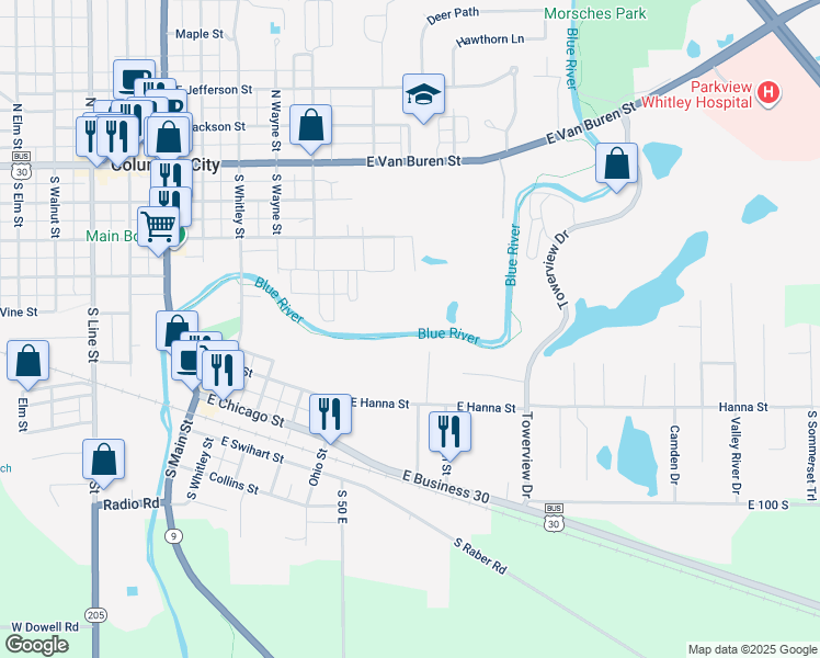 map of restaurants, bars, coffee shops, grocery stores, and more near in Columbia City