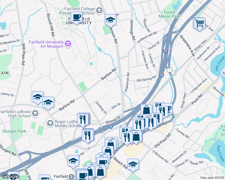 map of restaurants, bars, coffee shops, grocery stores, and more near 457 North Benson Road in Fairfield