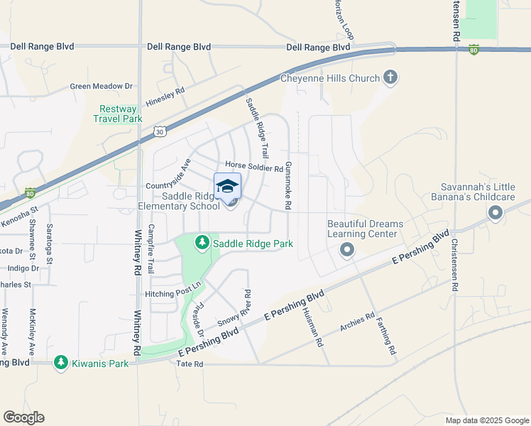 map of restaurants, bars, coffee shops, grocery stores, and more near 3684 Scout Road in Cheyenne