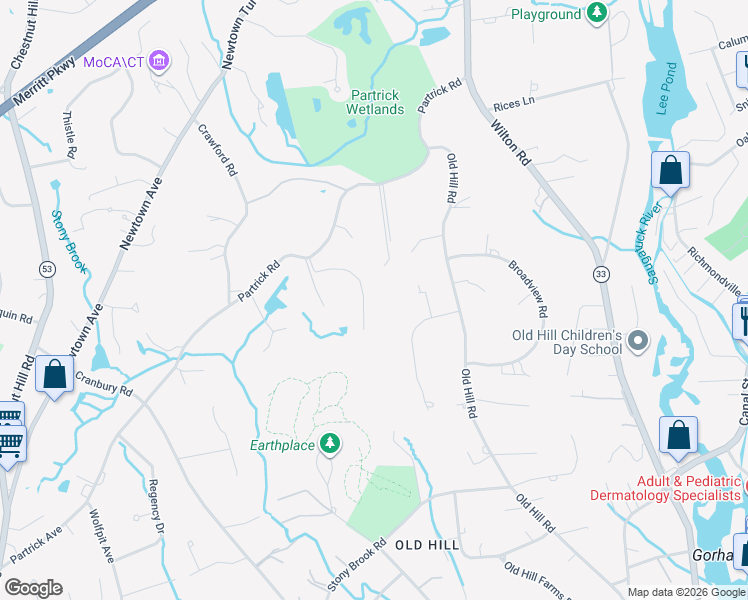 map of restaurants, bars, coffee shops, grocery stores, and more near 9 Partrick Lane in Westport