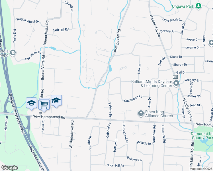 map of restaurants, bars, coffee shops, grocery stores, and more near 15 Patricia Drive in New City