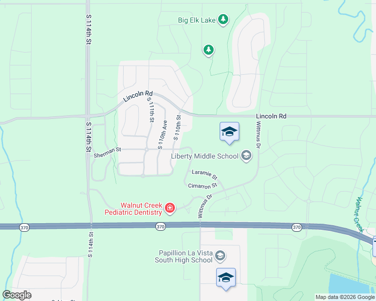 map of restaurants, bars, coffee shops, grocery stores, and more near 10804 South 109th Street in Papillion