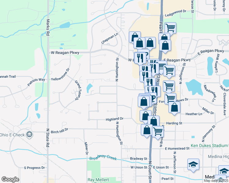 map of restaurants, bars, coffee shops, grocery stores, and more near 246 Northland Drive in Medina