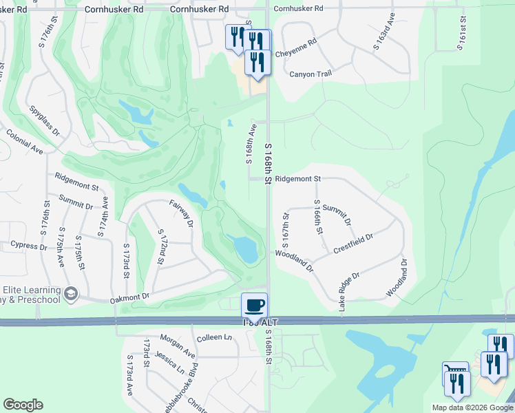 map of restaurants, bars, coffee shops, grocery stores, and more near 10706 South 168th Avenue in Omaha