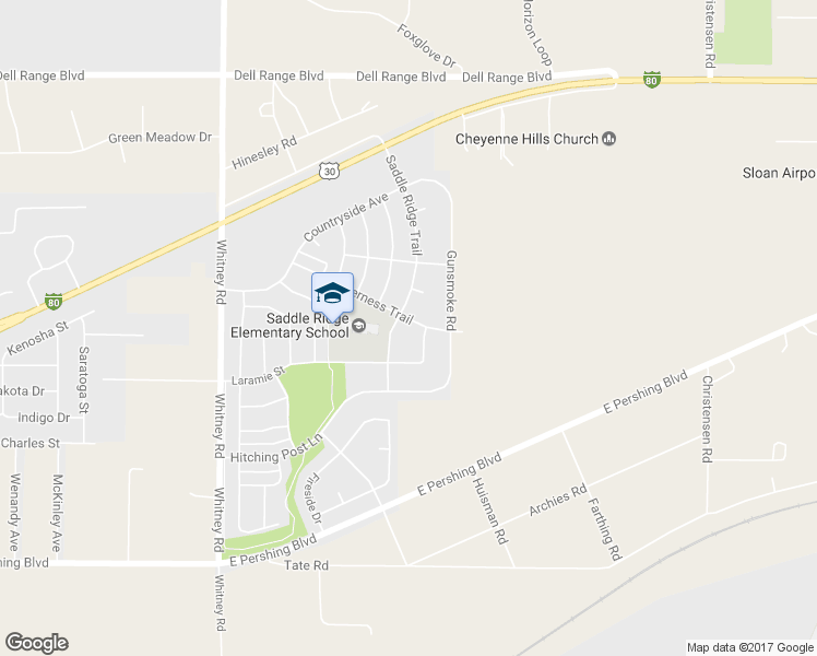 map of restaurants, bars, coffee shops, grocery stores, and more near 6961 Wilderness Trail in Cheyenne