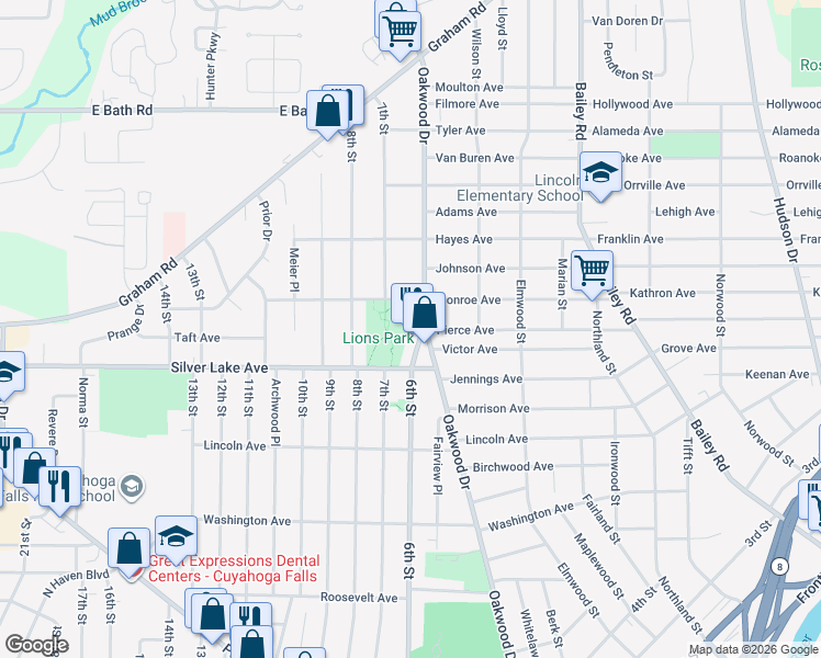 map of restaurants, bars, coffee shops, grocery stores, and more near 2970 6th Street in Cuyahoga Falls