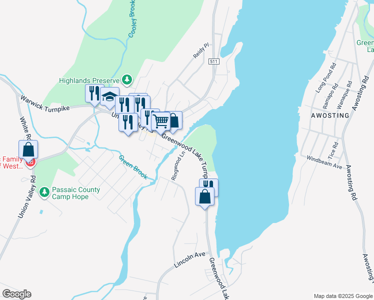 map of restaurants, bars, coffee shops, grocery stores, and more near 1998 Greenwood Lake Turnpike in West Milford
