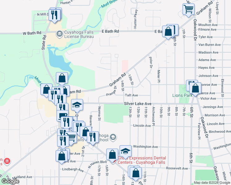 map of restaurants, bars, coffee shops, grocery stores, and more near 2978 Prange Drive in Cuyahoga Falls