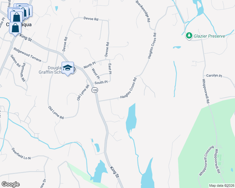 map of restaurants, bars, coffee shops, grocery stores, and more near 15 Haights Cross Road in Chappaqua