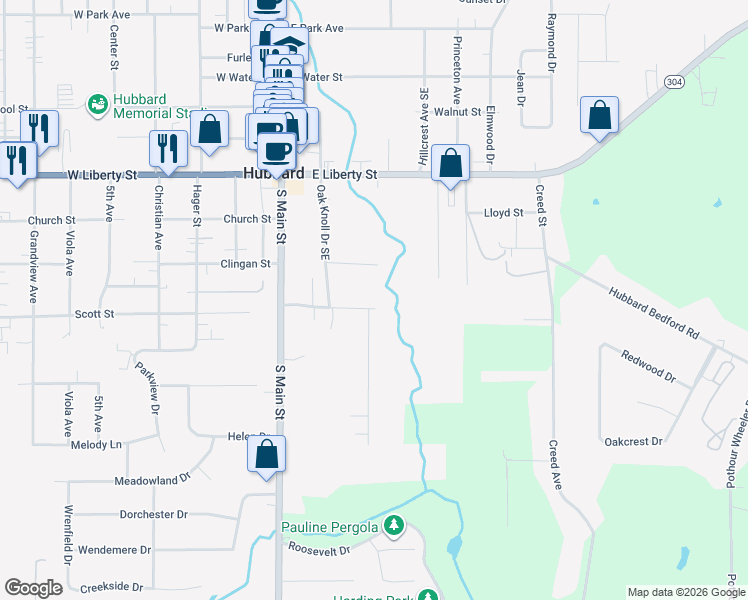 map of restaurants, bars, coffee shops, grocery stores, and more near 178 Belle Vista Drive in Hubbard