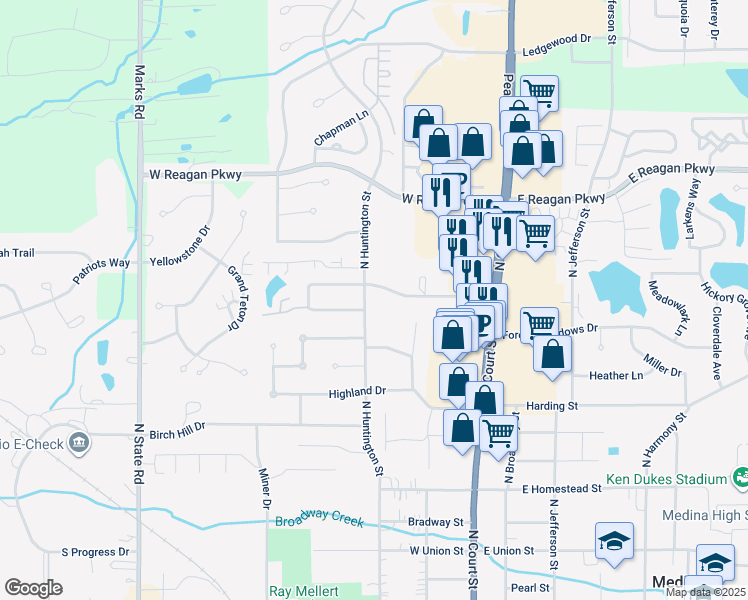 map of restaurants, bars, coffee shops, grocery stores, and more near 246 Northland Drive in Medina