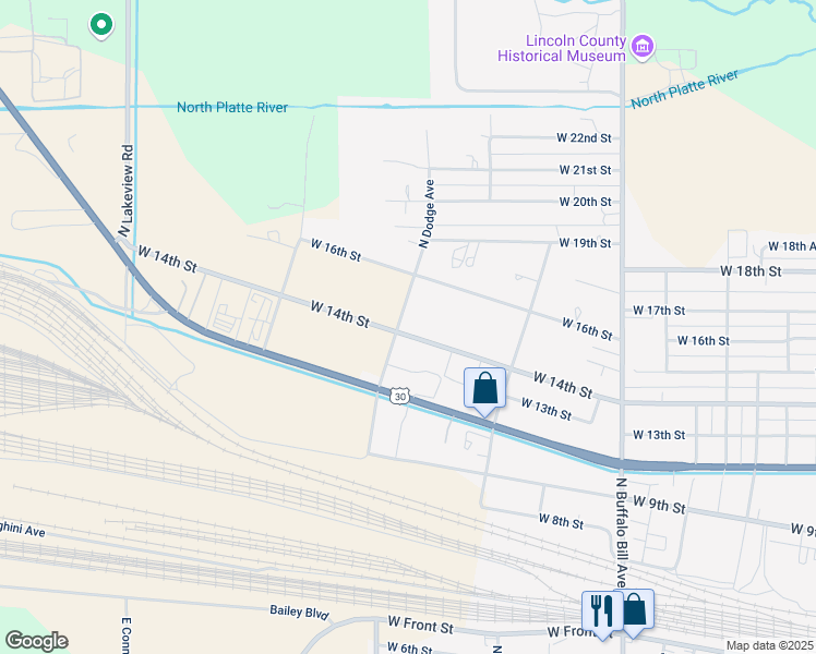 map of restaurants, bars, coffee shops, grocery stores, and more near 1411 North Dodge Avenue in North Platte