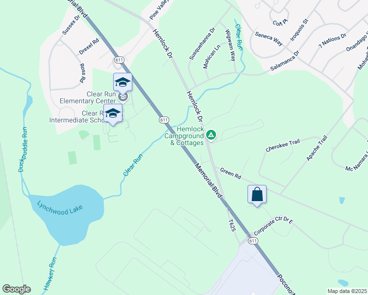 map of restaurants, bars, coffee shops, grocery stores, and more near 3600 Memorial Boulevard in Tobyhanna