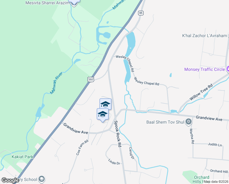 map of restaurants, bars, coffee shops, grocery stores, and more near 84 Spook Rock Road in Suffern
