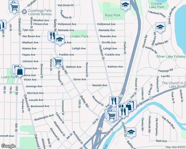 map of restaurants, bars, coffee shops, grocery stores, and more near 442 Marguerite Ave in Cuyahoga Falls