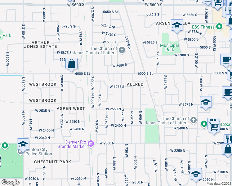 map of restaurants, bars, coffee shops, grocery stores, and more near 858 West 2650 North in Roy