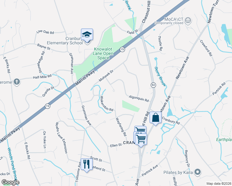 map of restaurants, bars, coffee shops, grocery stores, and more near 9 Pocono Road in Norwalk