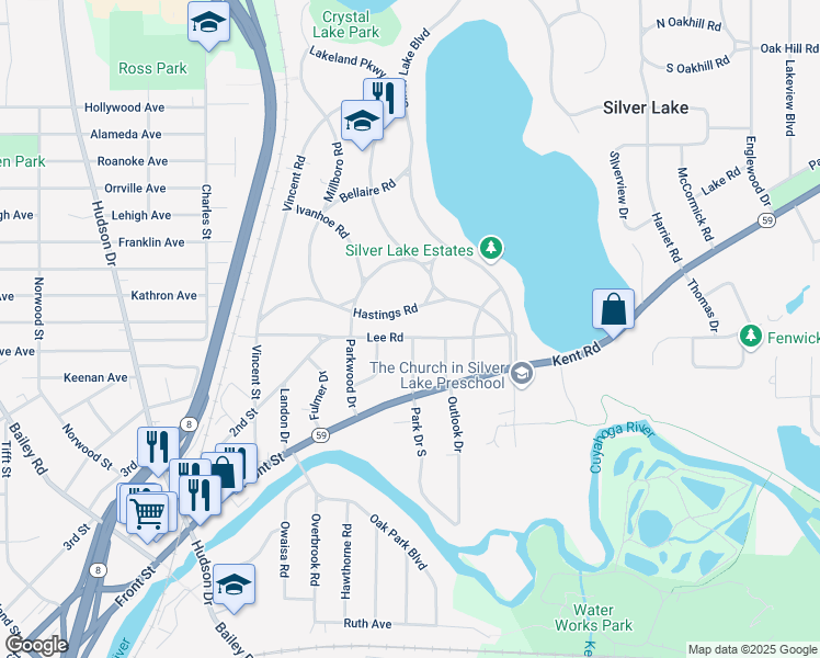 map of restaurants, bars, coffee shops, grocery stores, and more near 2891 Lee Road in Silver Lake