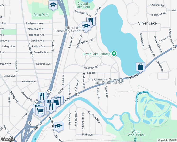 map of restaurants, bars, coffee shops, grocery stores, and more near 2871 Lee Rd in Silver Lake