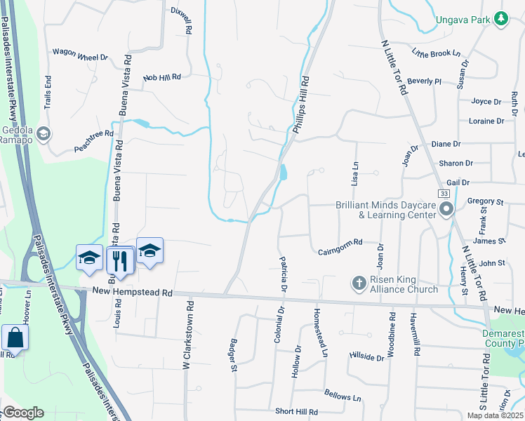 map of restaurants, bars, coffee shops, grocery stores, and more near 15 Patricia Drive in New City