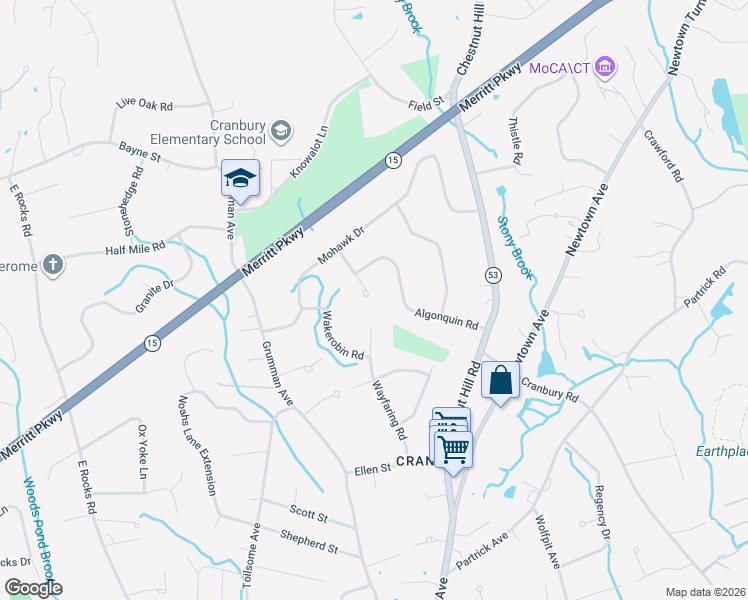 map of restaurants, bars, coffee shops, grocery stores, and more near 9 Pocono Road in Norwalk