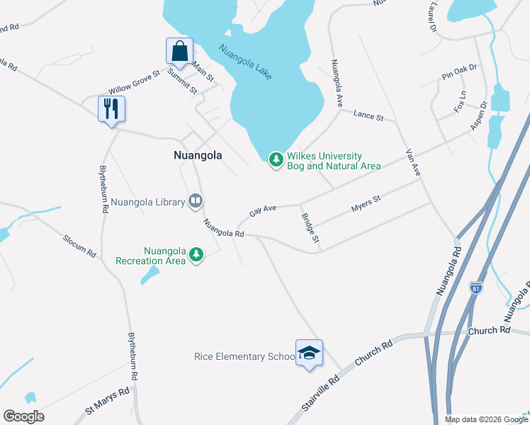 map of restaurants, bars, coffee shops, grocery stores, and more near 2-58 Gay Ridge St in Nuangola