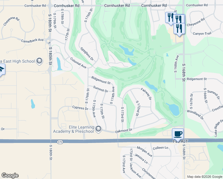 map of restaurants, bars, coffee shops, grocery stores, and more near 17452 Summit Drive in Omaha