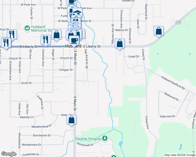 map of restaurants, bars, coffee shops, grocery stores, and more near 178 Belle Vista Drive in Hubbard