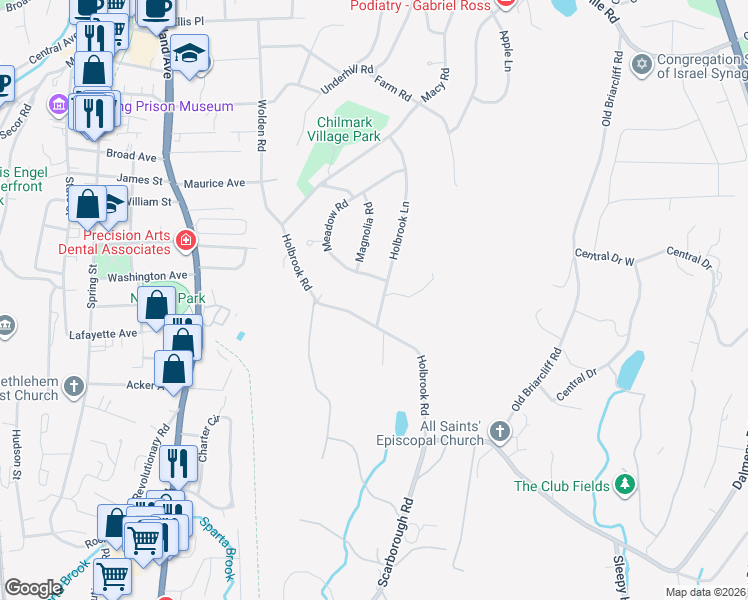 map of restaurants, bars, coffee shops, grocery stores, and more near 22 Holbrook Lane in Briarcliff Manor