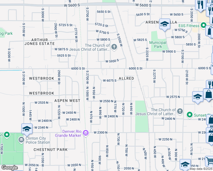 map of restaurants, bars, coffee shops, grocery stores, and more near 858 West 2650 North in Roy