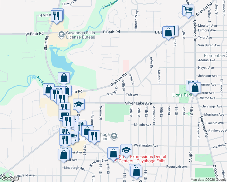 map of restaurants, bars, coffee shops, grocery stores, and more near 2978 Prange Drive in Cuyahoga Falls