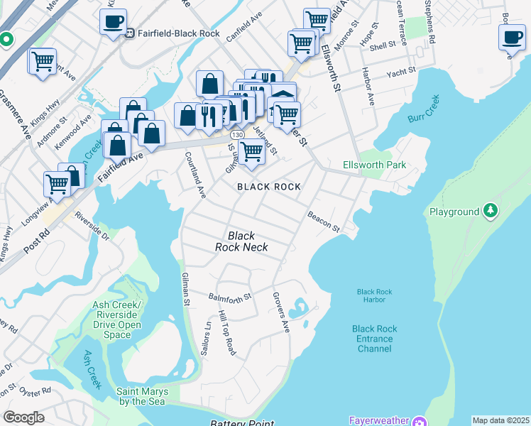 map of restaurants, bars, coffee shops, grocery stores, and more near 4 Harborview Place in Bridgeport