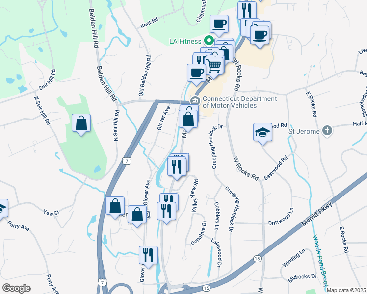map of restaurants, bars, coffee shops, grocery stores, and more near 479 Main Ave in Norwalk
