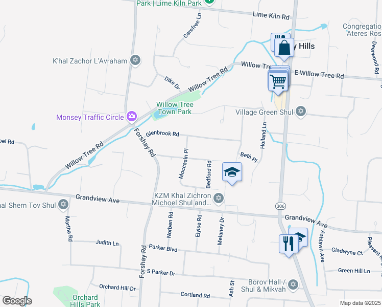 map of restaurants, bars, coffee shops, grocery stores, and more near 8 Hastings Road in Monsey