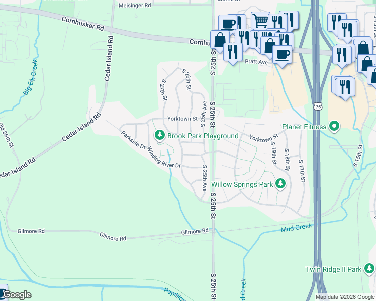 map of restaurants, bars, coffee shops, grocery stores, and more near 2604 Hogantown Drive in Bellevue