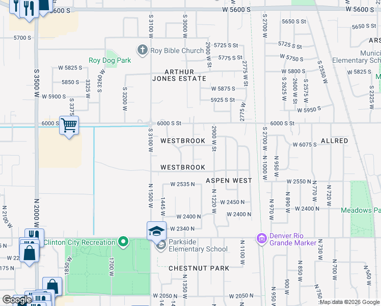 map of restaurants, bars, coffee shops, grocery stores, and more near 2687 North 1325 West in Clinton