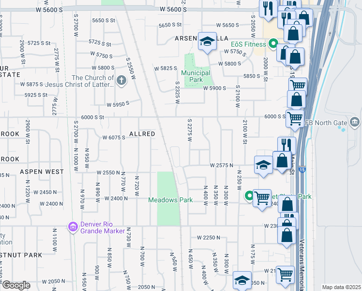 map of restaurants, bars, coffee shops, grocery stores, and more near 480 West 2650 North in Sunset