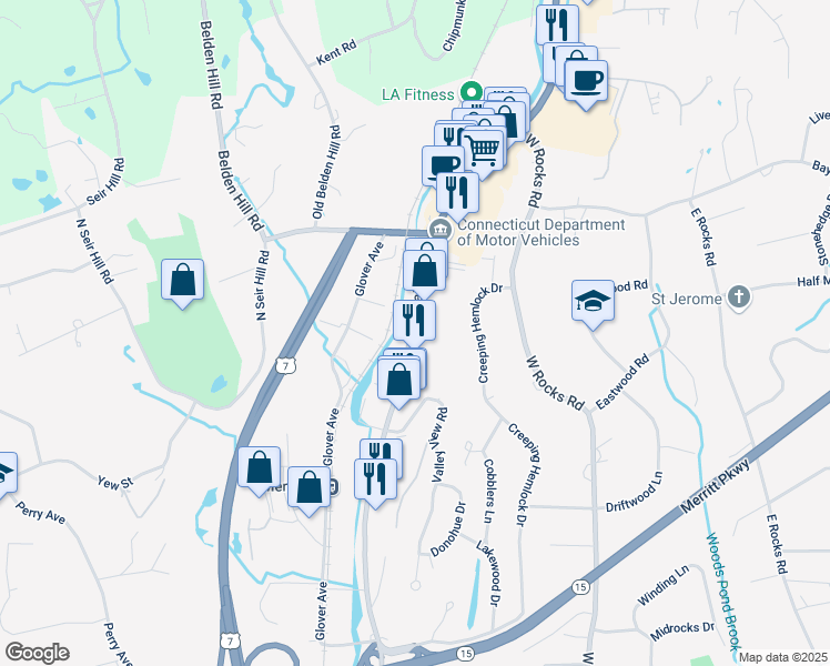 map of restaurants, bars, coffee shops, grocery stores, and more near 474 Main Avenue in Norwalk
