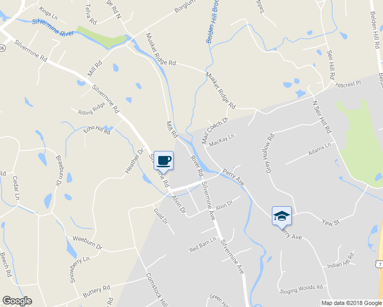 map of restaurants, bars, coffee shops, grocery stores, and more near 9 River Road in Norwalk