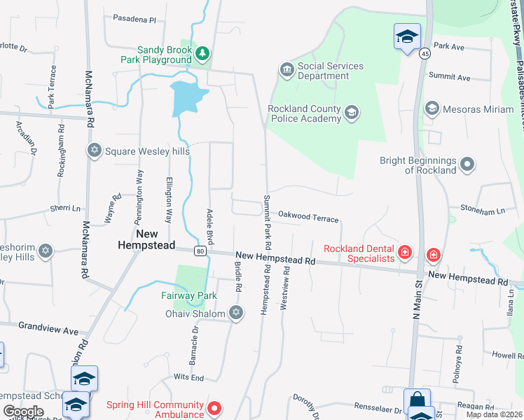 map of restaurants, bars, coffee shops, grocery stores, and more near 29 Summit Park Road in Spring Valley