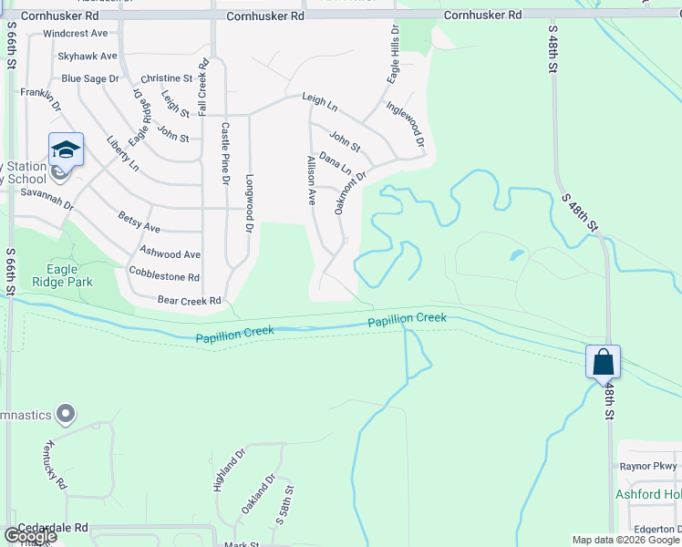 map of restaurants, bars, coffee shops, grocery stores, and more near 2704 Bluff Point Circle in Papillion