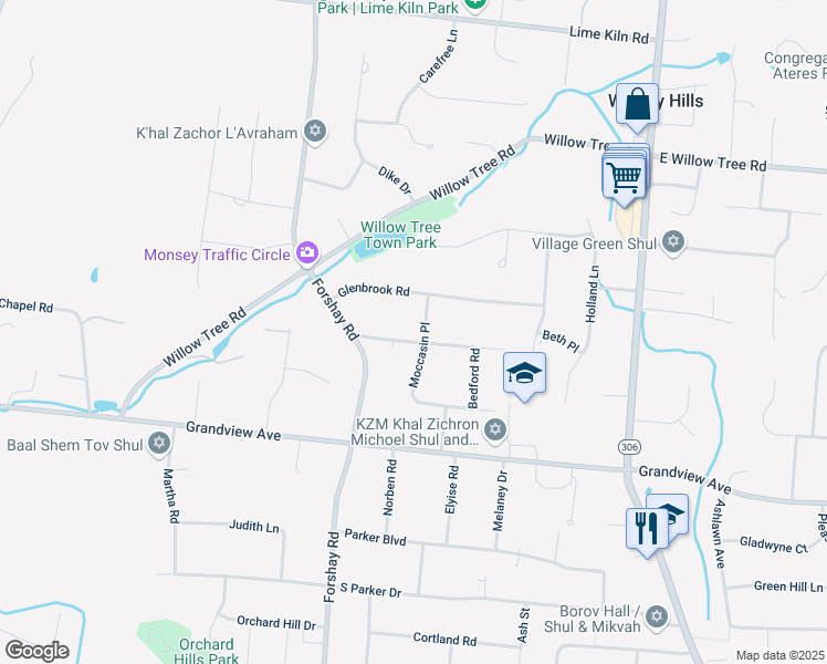 map of restaurants, bars, coffee shops, grocery stores, and more near 8 Hastings Road in Monsey