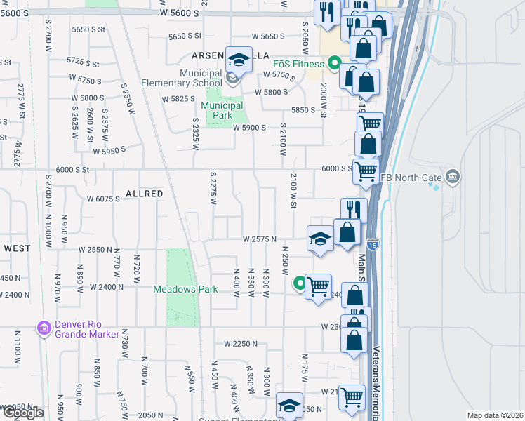 map of restaurants, bars, coffee shops, grocery stores, and more near 2668 North 325 West in Sunset