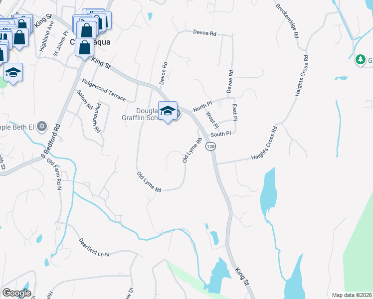 map of restaurants, bars, coffee shops, grocery stores, and more near 123 Old Lyme Road in Chappaqua