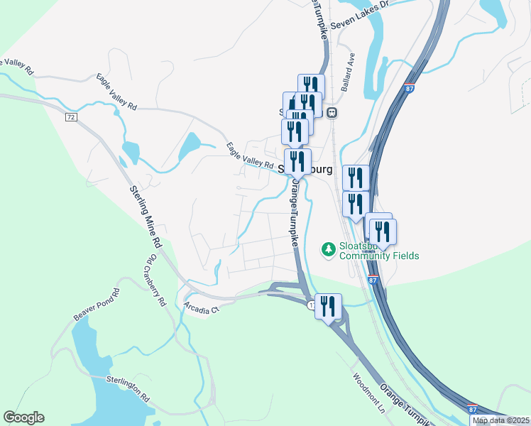map of restaurants, bars, coffee shops, grocery stores, and more near 20 Colonial Avenue in Sloatsburg