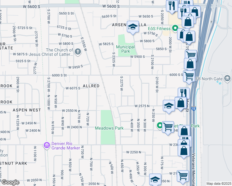 map of restaurants, bars, coffee shops, grocery stores, and more near 480 West 2650 North in Sunset