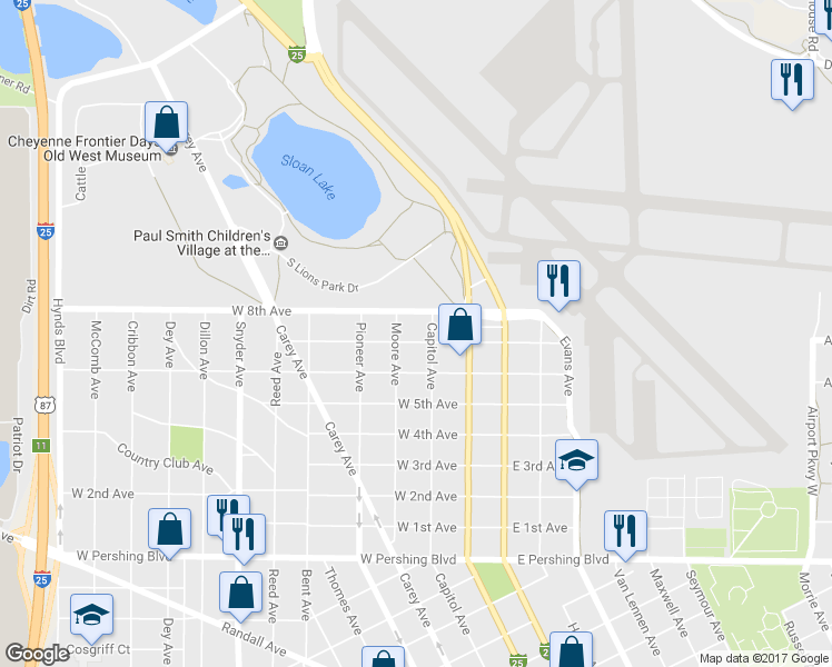 map of restaurants, bars, coffee shops, grocery stores, and more near 212 West 7th Avenue in Cheyenne