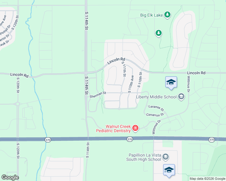 map of restaurants, bars, coffee shops, grocery stores, and more near 11152 Sherman Street in Papillion
