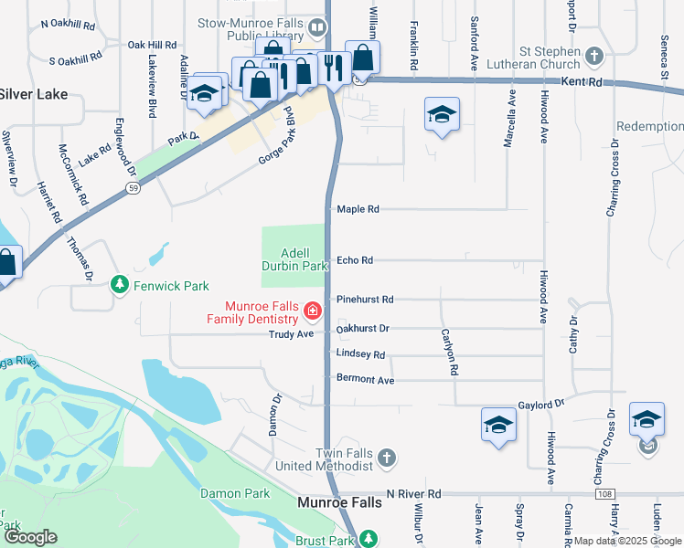 map of restaurants, bars, coffee shops, grocery stores, and more near 3225 Darrow Road in Stow